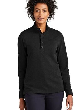 Brooks Brothers Black Button-Front Mock Neck Long-Sleeve Top